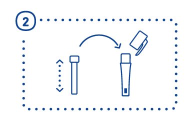 上下に数回振ってから、専用ケースに入れる。<br>黄色になると成分（二酸化塩素）の発生が始まる。