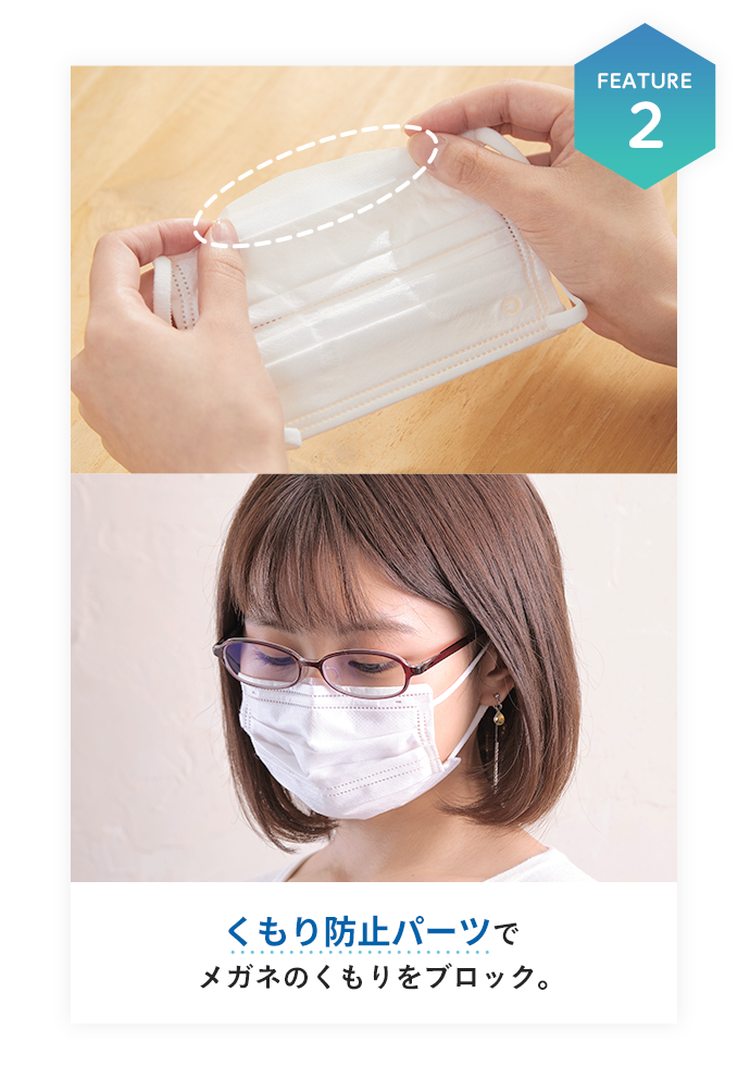 鼻から顎まで立体的に覆う立体プリーツ加工