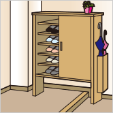 玄関で：イラスト