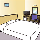 宿泊先で：イラスト