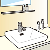 洗面所で：イラスト