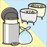 生ゴミ、ゴミ箱に：イラスト